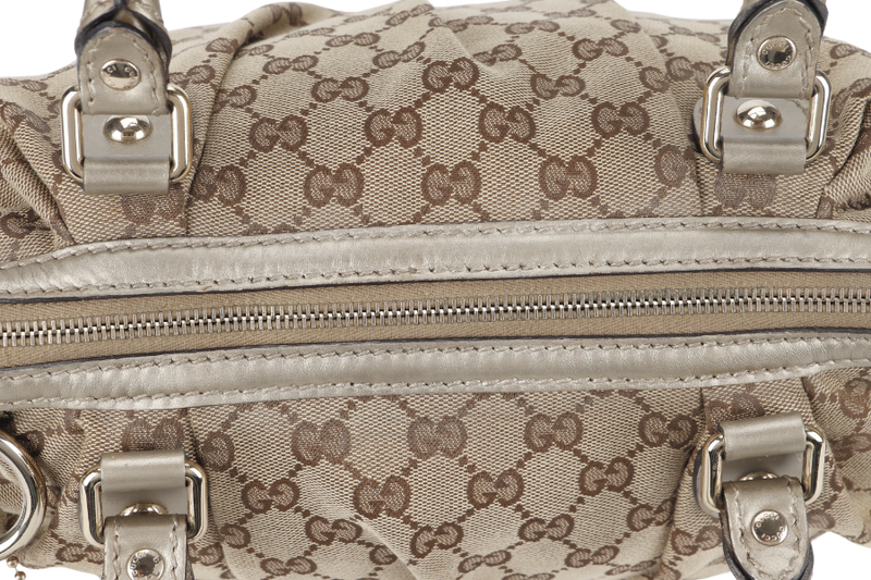 GUCCI SUKEY GG (247902) BEIGE CANVAS 2-WAY BAG SILVER HARDWARE WITH STRAP AND DUST COVER