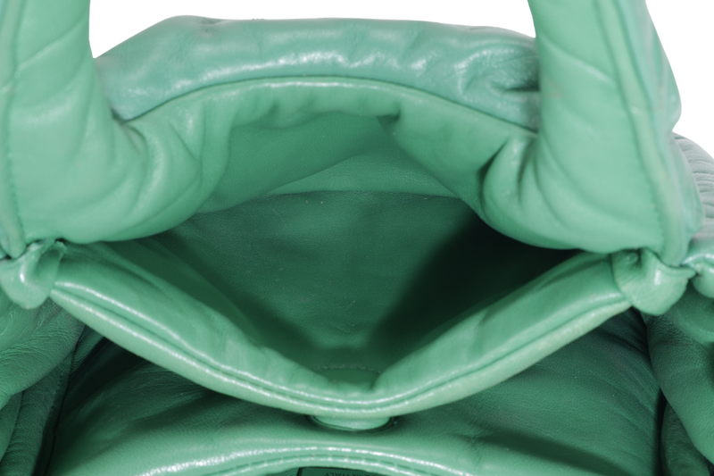 PRADA SOFT PADDED GREEN LEATHER SILVER HARDWARE WITH BOX