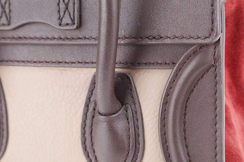 CELINE LUGGAGE NANO BAG TRICOLOR BROWN TAUPE LEATHER GOLD HARDWARE WITH LONG STRAPS