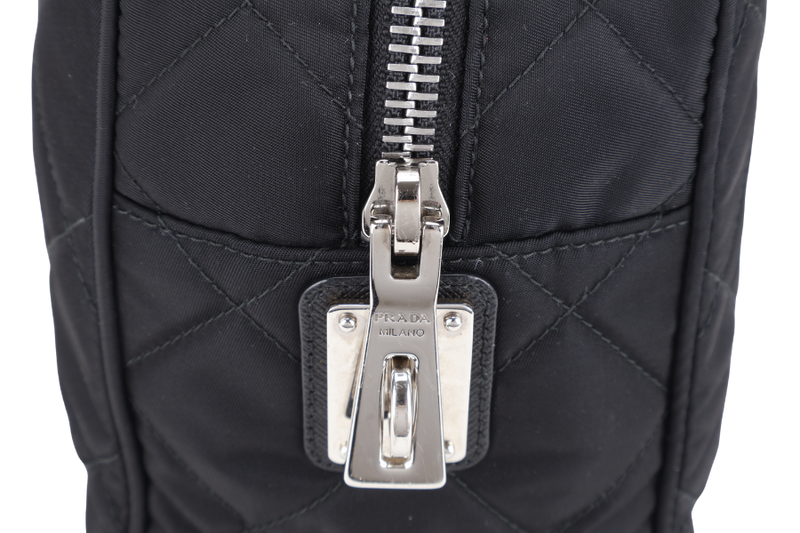 PRADA BAULETTO TESSUTO BLACK NYLON CHAIN SILVER HARDWARE WITH LOCK & KEYS AND DUST COVER