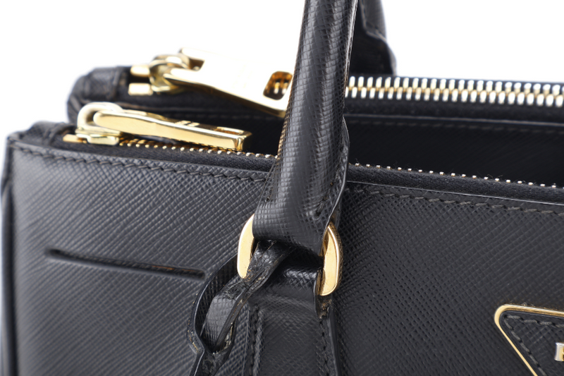PRADA BLACK GALLERIA SMALL SAFFIANO LEATHER GOLD HARDWARE WITH STRAPS NO DUST COVER