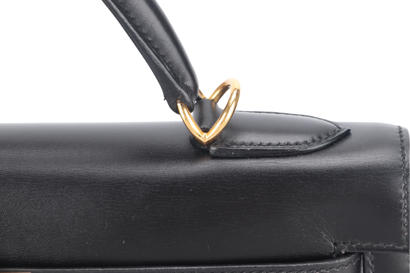 HERMES KELLY 32 SELLIER STAMP E (YEAR 2001) BLACK BOX LEATHER GOLD HARDWARE WITH KEYS, STRAPS AND DUST COVER (NO LOCK)