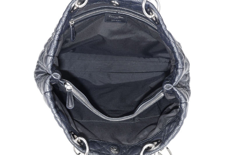 CHRISTIAN DIOR CANNAGE SHOPPING TOTE LARGE BLACK LAMBSKIN SILVER HARDWARE WITH DUST COVER