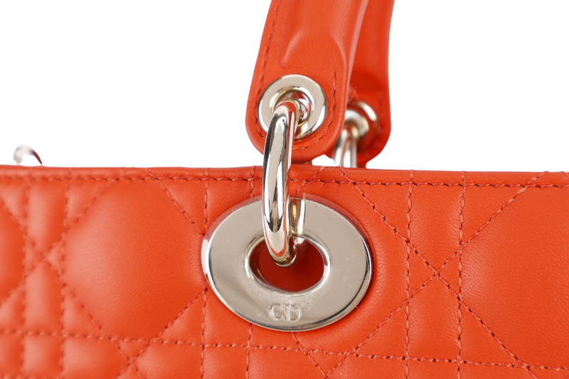 CHRISTIAN DIOR LADY D-JOY ORANGE LAMBSKIN GOLD HARDWARE WITH STRAPS, CARD, DUST COVER AND BOX