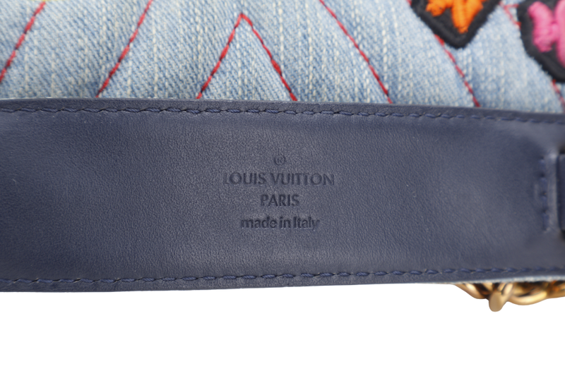 LOUIS VUITTON NEW WAVE CHAIN BAG BLUE DENIM GOLD HARDWARE WITH DUST COVER