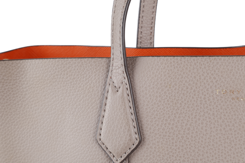 TORY BURCH PERRY TRIPLE COMPARTMENT TOTE GREY LEATHER GOLD HARDWARE NO DUST COVER