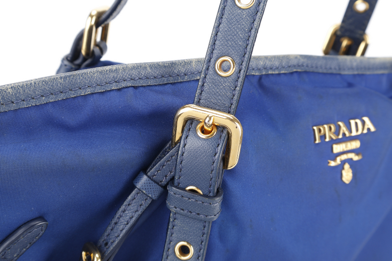 PRADA BR4997 SHOULDER TOTE BAG BLUETTE TESSUTO SAFFIANO GOLD HARDWARE WITH CHARM, CARD AND NO DUST COVER