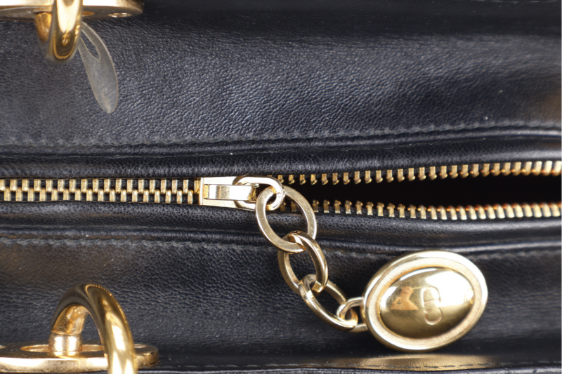 CHRISTIAN DIOR LADY DIOR LARGE BLACK LAMBSKIN 18-MA-0114 GOLD HARDWARE WITH STRAPS, NO DUST COVER