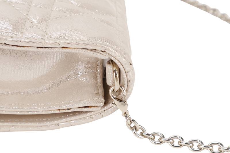 CHRISTIAN DIOR METALLIC GOLD FABRIC CANNAGE FOLDED CLUTCH GOLD HARDWARE WITH CHAIN, DUST COVER AND BOX