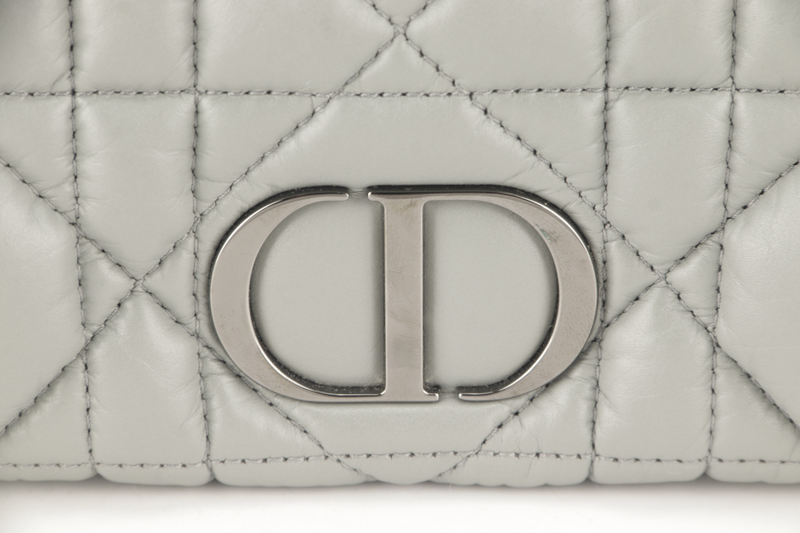 CHRISTIAN DIOR GREY LEATHER WOC 05-RU-0292 RUTHENIUM CHAIN WITH DUST COVER