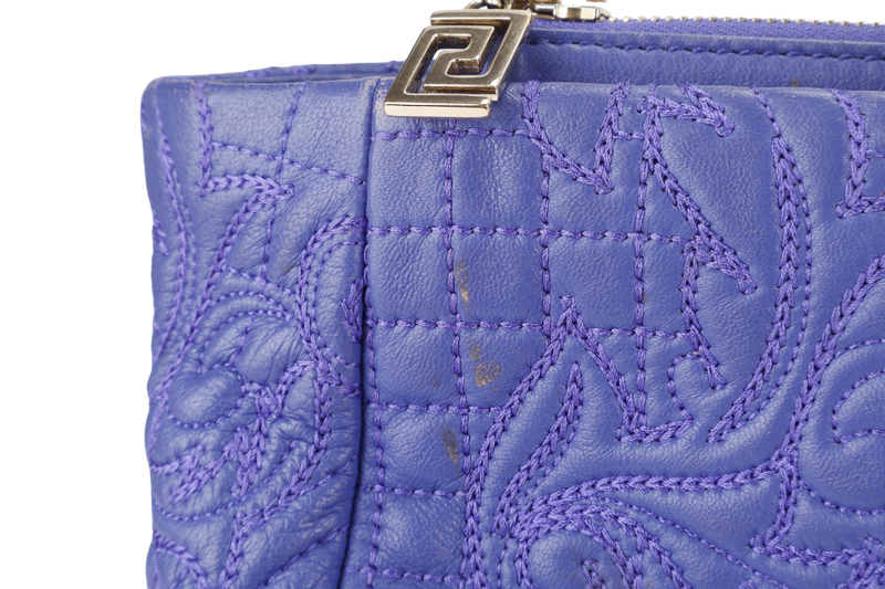VERSACE PURPLE QUILTED LEATHER ELETTRA VANITAS TOTE GOLD HARDWARE WITH DUST COVER