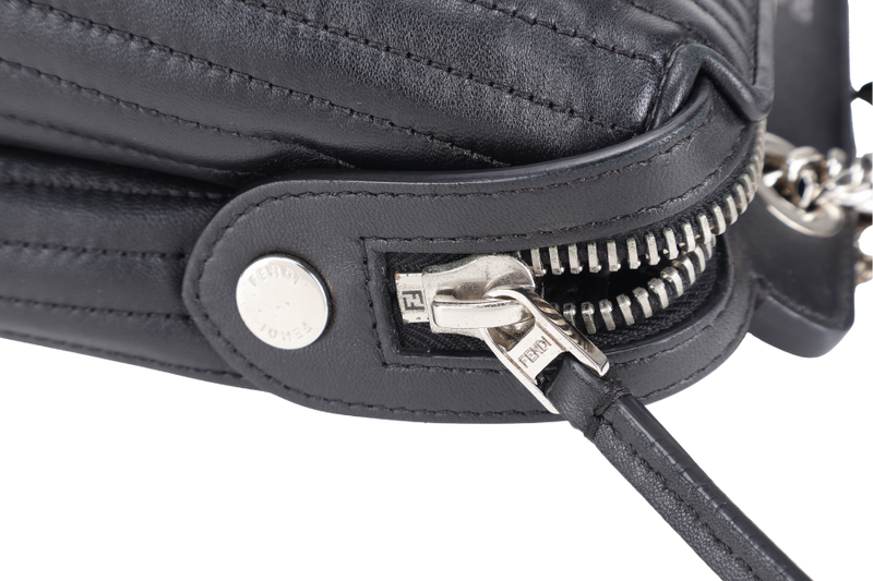 FENDI DOT COM BAG BLACK CALF LEATHER SILVER HARDWARE WITH DUST COVER