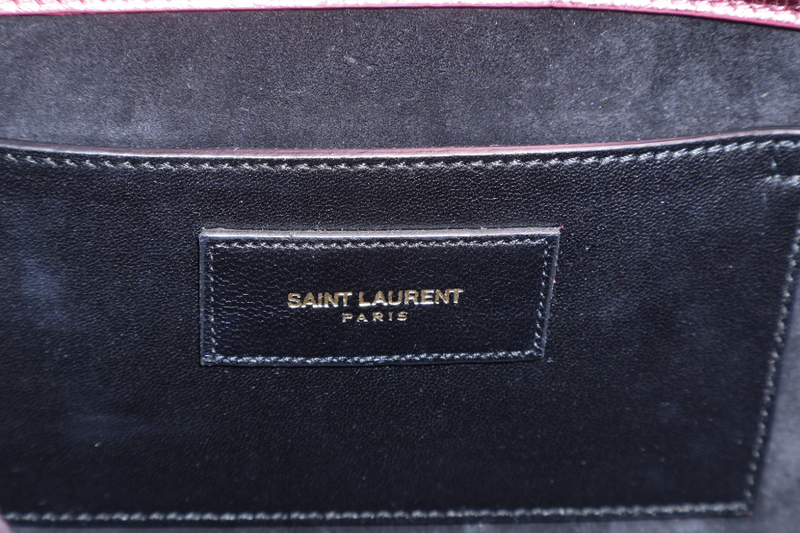 YVES SAINT LAURENT (YSL) METALLIC PINK LEATHER CASSANDRE CLUTCH WITH DUST COVER