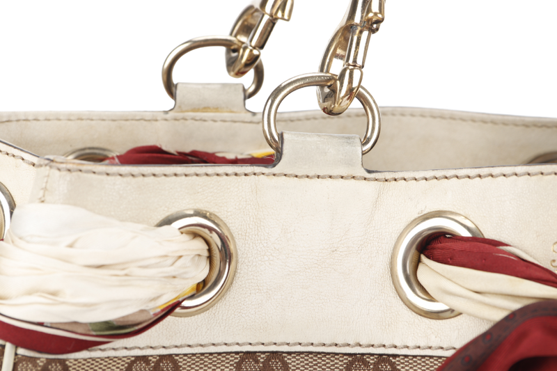 GUCCI POSITANO (162879) WHITE CANVAS TOTE BAG GOLD HARDWARE WITH DUST COVER