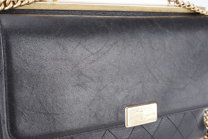 CHANEL STITCHED LAMBSKIN COCO LUXE MEDIUM FLAP BAG BLACK GOLD HARDWARE WITH CARD NO DUST COVER