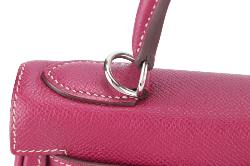 HERMES KELLY 28 CANDY VERSO TOSCA AND ROSE TYRIEN COLOR EPSOM SILVER HARDWARE STAMP O (YEAR 2011) WITH KEYS, LOCK, STRAP AND DUST COVER
