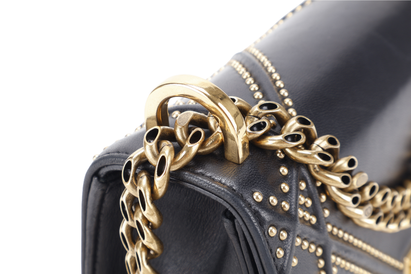 CHRISTIAN DIOR DIORAMA STUDDED BLACK LAMBSKIN GOLD HARDWARE (09-BO-0197) WITH DUST COVER AND CARD