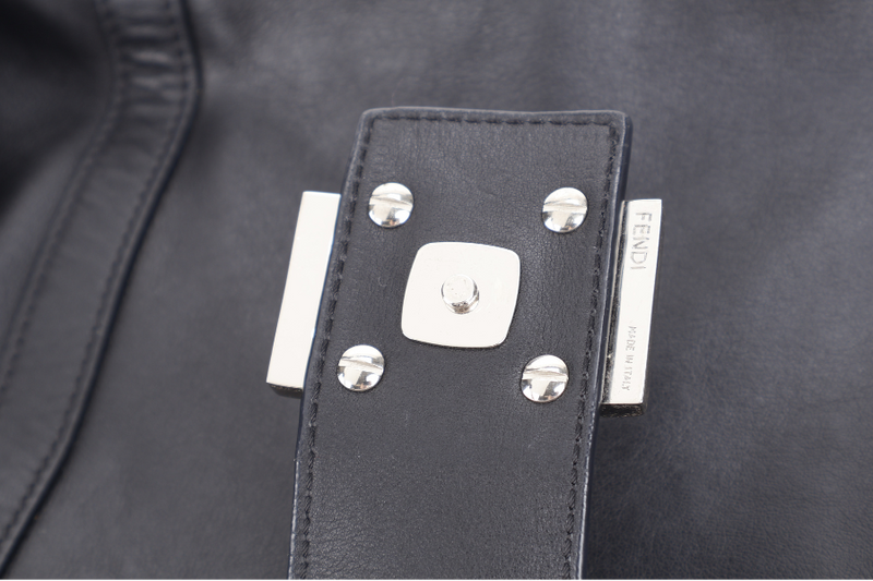 FENDI BLACK LEATHER SHOULDER BAG SILVER HARDWARE NO DUST COVER