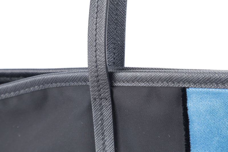 PRADA IBG065 TESSUTO RICAMO BLACK NYLON BLUE UNISEX TOTE BAG WITH CARD AND DUST COVER