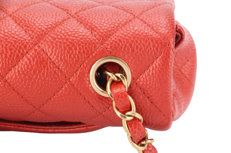 CHANEL CLASSIC FLAP MINI RECTANGULAR (2062xxxx) RED CAVIAR GOLD HARDWARE WITH DUST COVER