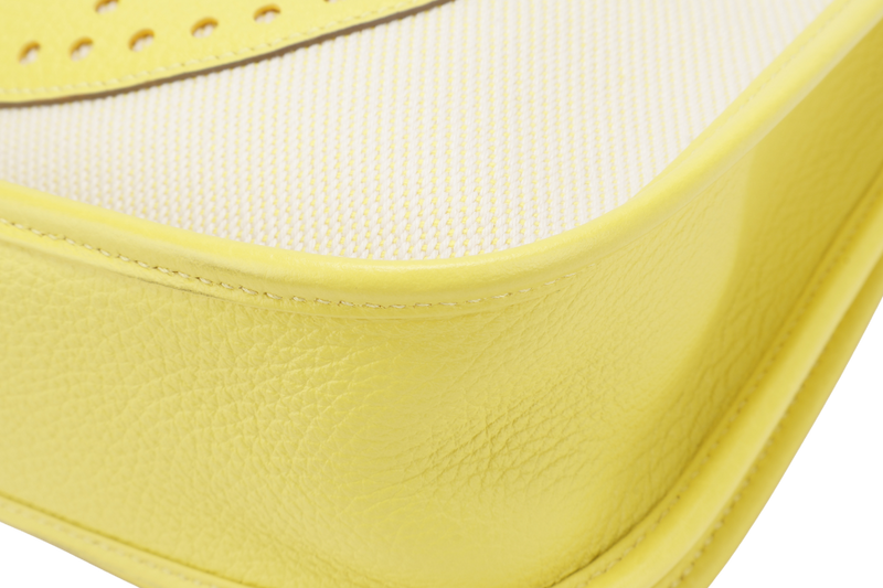 HERMES EVELYNE PM ECRU TOILE LIME YELLOW COLOR STAMP Y (YEAR 2020) WITH STRAP, DUST COVER, BOX AND PAPER BAG