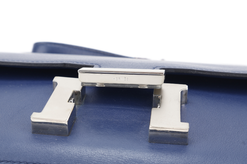 HERMES CONSTANCE ELAN STAMP T (YEAR 2015) BLUE SAPPHIRE SWIFT LEATHER SILVER HARDWARE WITH DUST COVER