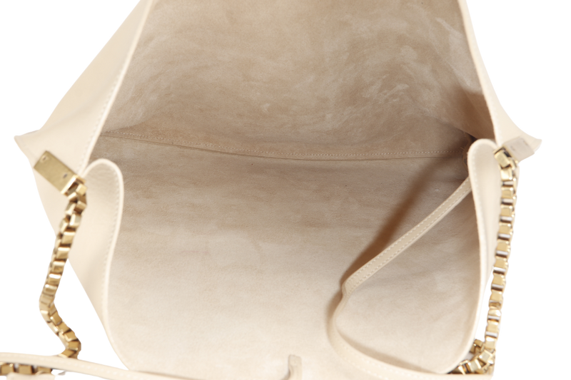 YVES SAINT LAURENT (YSL) SUZANNE HOBO SHOULDER BAG BEIGE GRAINED LEATHER GOLD HARDWARE WITH DUST COVER