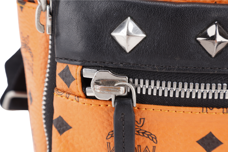 MCM STARK DUAL BACKPACK ORANGE-BLACK LEATHER SILVER HARDWARE NO DUST COVER