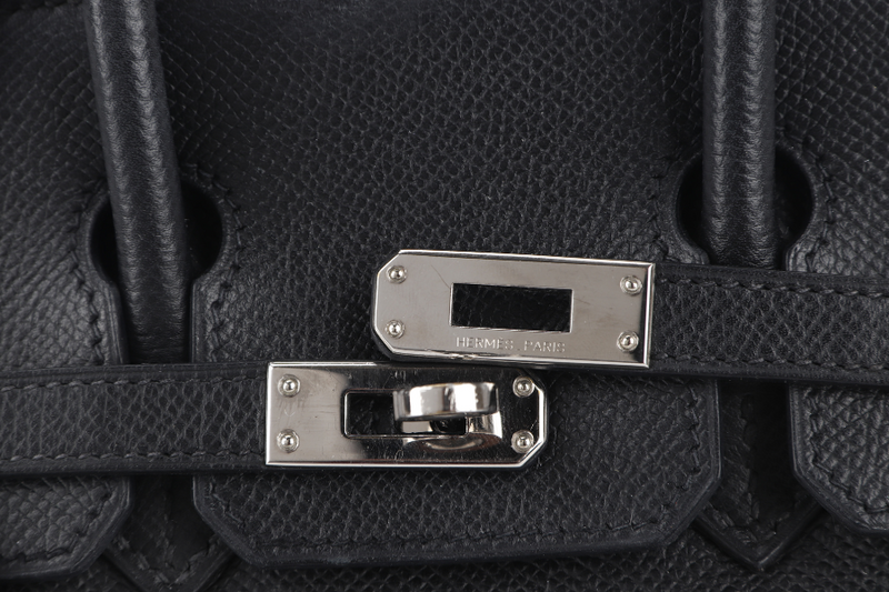 HERMES BIRKIN 25 BLACK EPSOM SILVER HARDWARE STAMP L (2008) WITH KEYS&LOCK, RAINCOAT AND DUST COVER