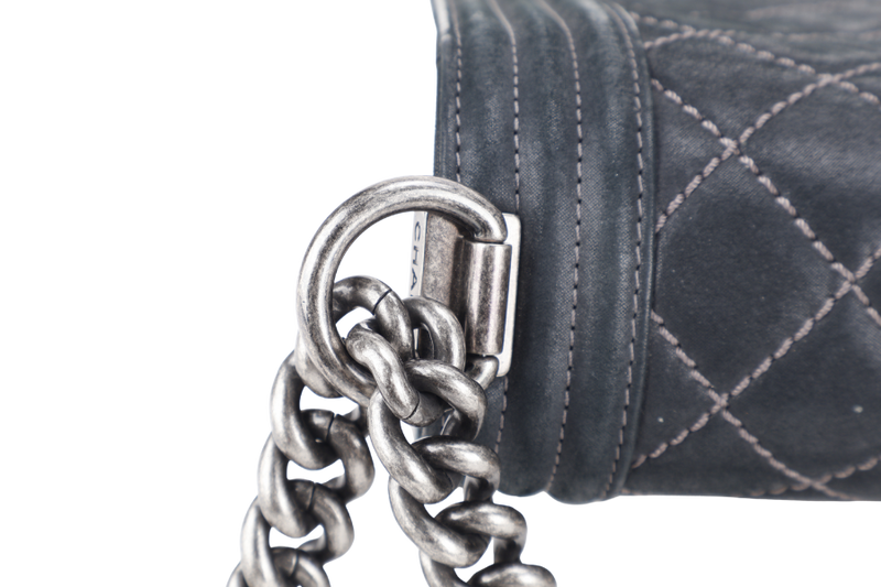 CHANEL LE BOY (2111xxxx) NEW MEDIUM BLACK LAMBSKIN RUTHENIUM HARDWARE WITH CARD AND DUST COVER