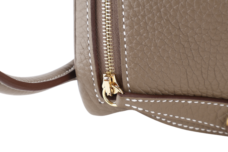 HERMES MINI LINDY ETOUPE COLOR STAMP K (YEAR 2025) CLEMENCE LEATHER WITH DUST COVER