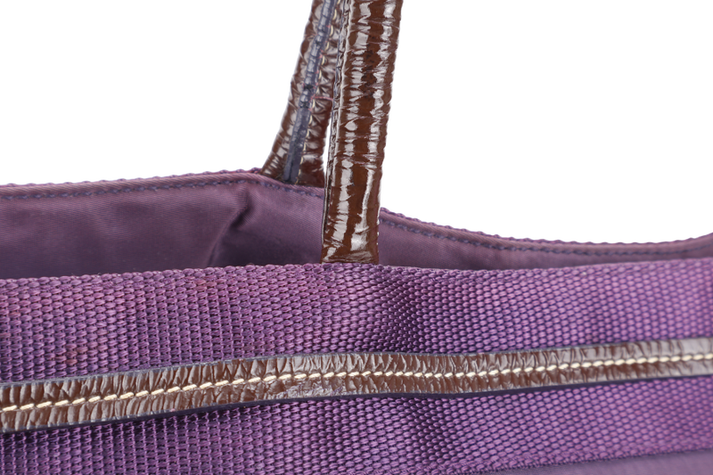 PRADA TESSUTO LOGO TOTE (BS6400) PURPLE NYLON JACQUARD GOLD HARDWARE NO DUST COVER