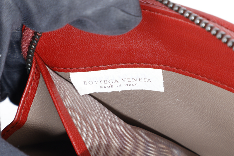 BOTTEGA VENETA INTRECCIATO RED ZIP AROUND WALLET B06817611U WITH DUST COVER AND BOX