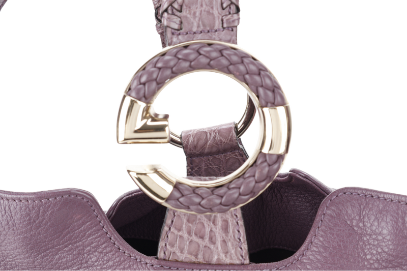 GUCCI G WAVE LEATHER HOBO PURPLE CALF LEATHER SILVER HARDWARE WITH DUST COVER AND STRAPS