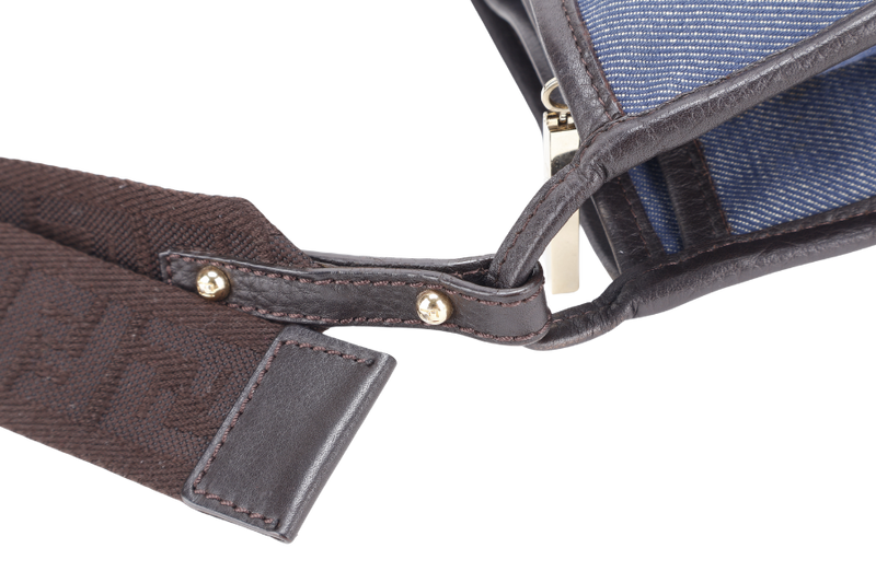 FENDI AB02827 BLUE DENIM CROSSBODY BAG BROWN DARK BROWN GOLD HARDWARE WITH STRAPS