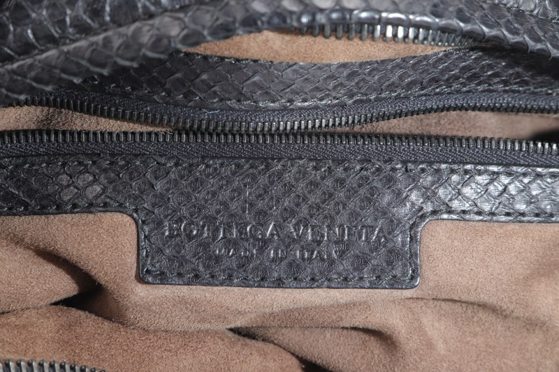BOTTEGA VENETA BLACK PYTHON SKIN LARGE HOBO BAG WITH DUST COVER