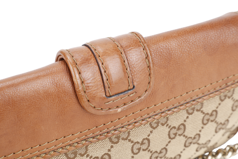 GUCCI VINTAGE BEIGE AND BROWN GG CANVAS MARRAKECH EVENING BAG GOLD HARDWARE WITH DUST COVER