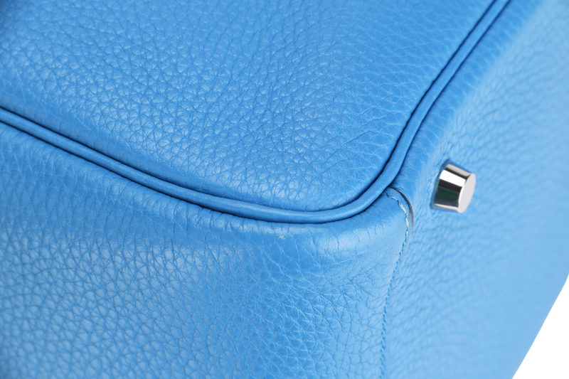 HERMES LINDY 30 (STAMP A) BLUE ZANZIBAR CLEMENCE LEATHER SILVER HARDWARE, WITH DUST COVER & BOX