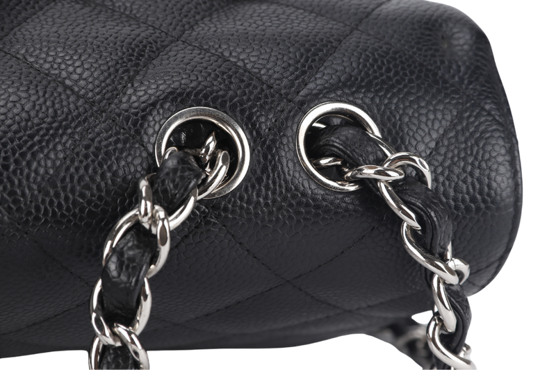 CHANEL CLASSIC FLAP JUMBO (1357xxxx) BLACK CAVIAR LEATHER SILVER HARDWARE WITH DUST COVER AND CARD