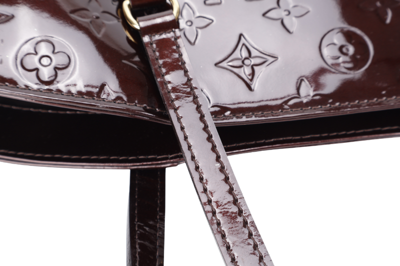LOUIS VUITTON M91567 AVALON MM AMARANTE MONOGRAM VERNIS LEATHER GOLD HARDWARE WITH DUST COVER