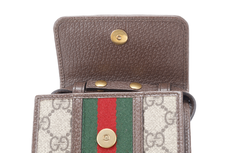 GUCCI GG SUPREME OPHIDIA MINI BROWN CANVAS W.O.C GOLD HARDWARE WITH DUST COVER