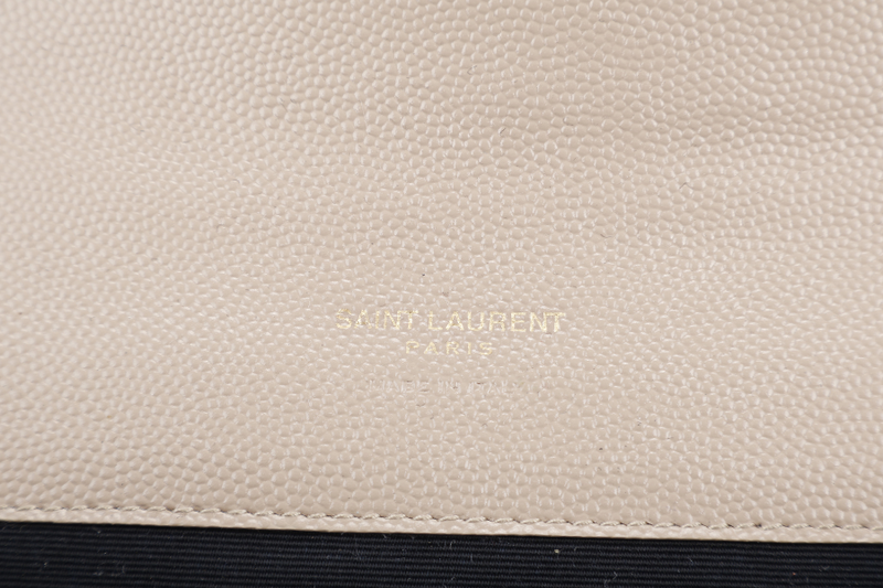 YVES SAINT LAURENT (YSL) CLUTCH BEIGE LEATHER GOLD HARDWARE WITH DUST COVER AND BOX