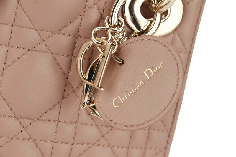 CHRISTIAN DIOR LADY DIOR MINI (01RU1211) LIGHT PINK LAMBSKIN GOLD HARDWARE WITH STRAP, DUST COVER AND BOX