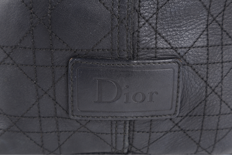 CHRISTIAN DIOR SHOULDER BAG (03-BM-1014) BLACK CANNAGE PATTERNED LEATHER SILVER HARDWARE NO DUST COVER