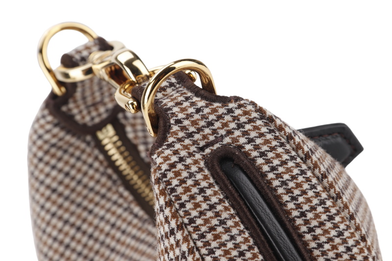 FENDI FENDIGRAPHY NANO (7AS089 AL9Z P·0189) BEIGE WOOL HOUNDSTOOTH MOTIF GOLD HARDWARE, WITH DUST COVER