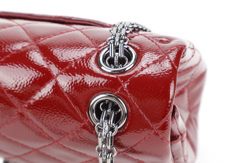 CHANEL 2.55 REISSUE (2025xxxx) BURGUNDY PATENT CAVIAR LEATHER RUTHENIUM HARDWARE WITH CARD NO DUST COVER