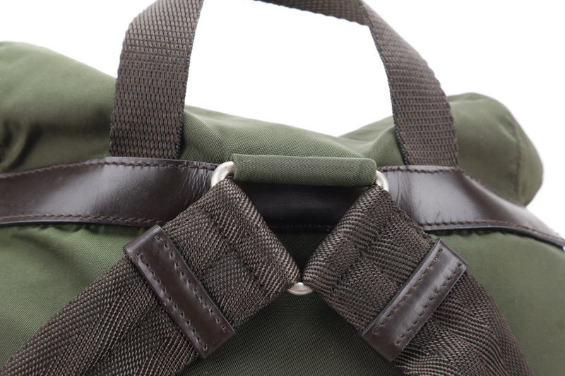 PRADA B2811 GREEN VELA NYLON BACKPACK WITH SILVER HARDWARE WITH CARD NO DUST COVER