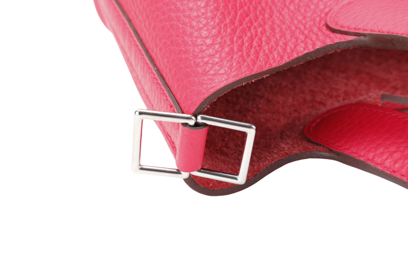 HERMES PICOTIN 18 ROSE TEXAS COLOR CLEMENCE LEATHER STAMP A (2017) SILVER HARDWARE WITH LOCK & KEYS AND DUST COVER