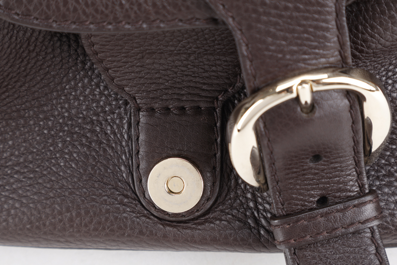 GUCCI HOBO BAG DARK BROWN LEATHER GOLD HARDWARE WITH DUST COVER