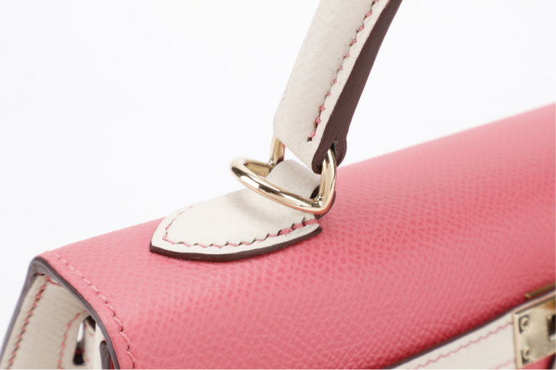 HERMES KELLY 25 HSS STAMP C (YEAR 2018) ROSE AZALEE & CRAIE EPSOM LEATHER LIGHT GOLD HARDWARE WITH STRAP, KEYS, LOCK AND DUST COVER